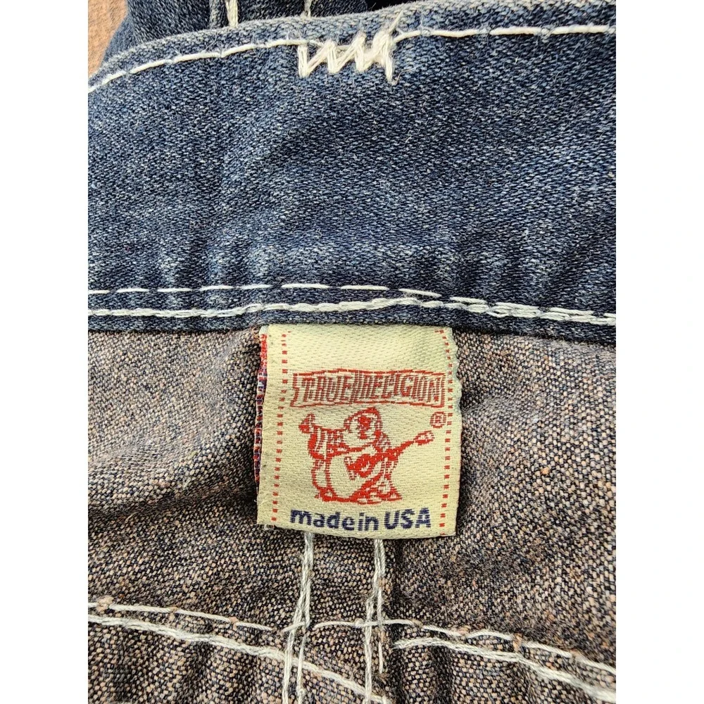 True Religion Joey Super T Distressed Bleach Wash Blue Denim Jeans 42
